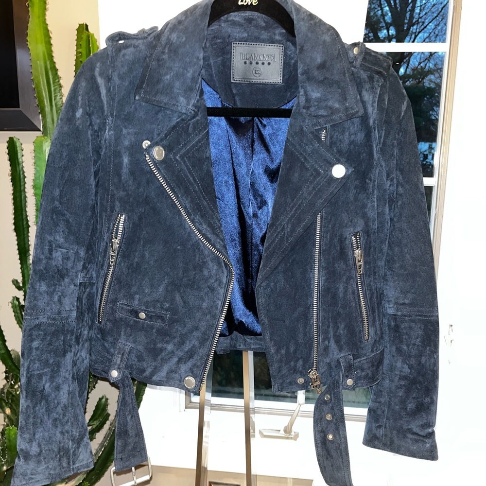 BLANK NYC Blue Suede Moto Jacket